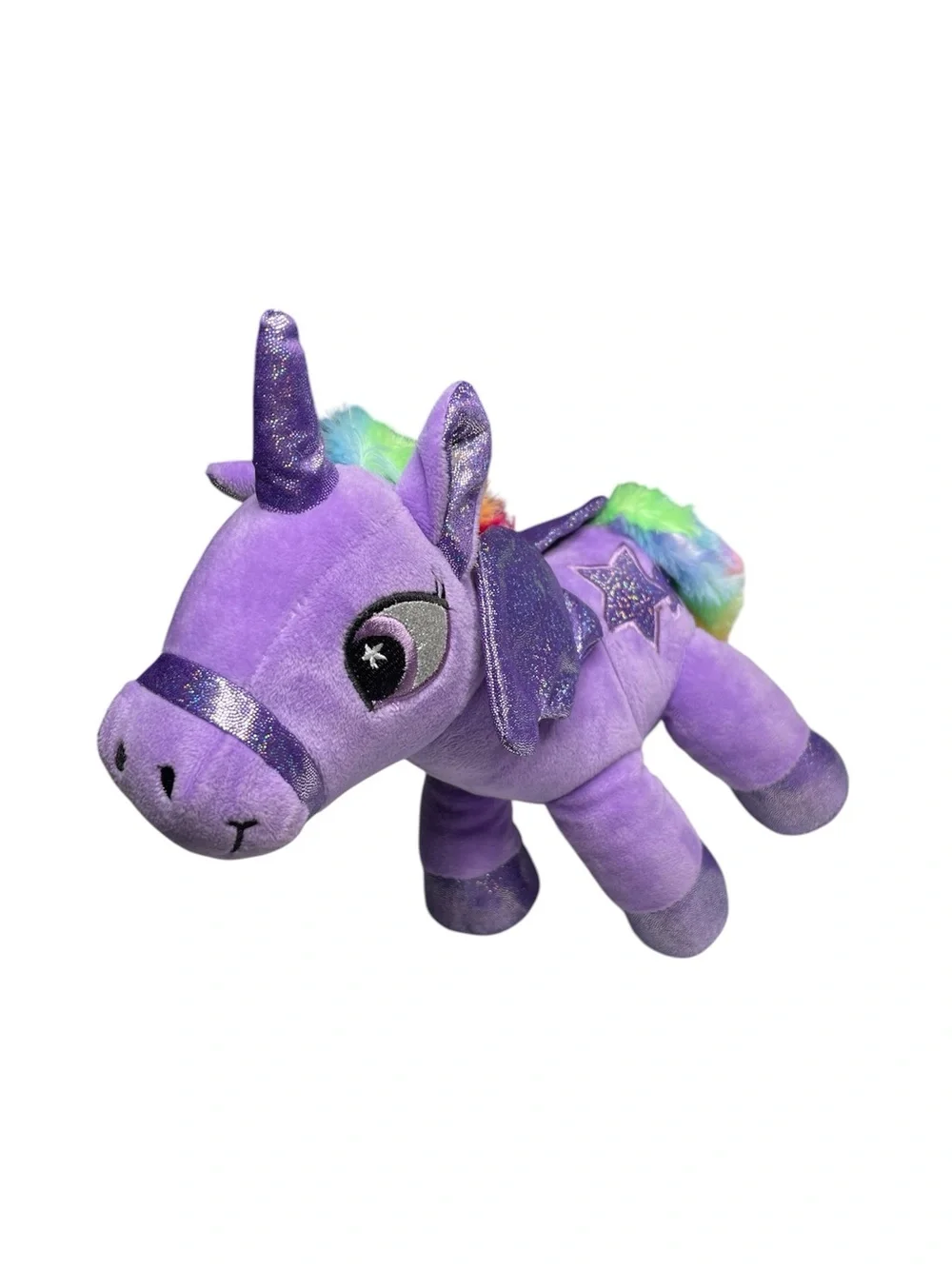 Purple Plush Unicorn Toy with Glitter Accents